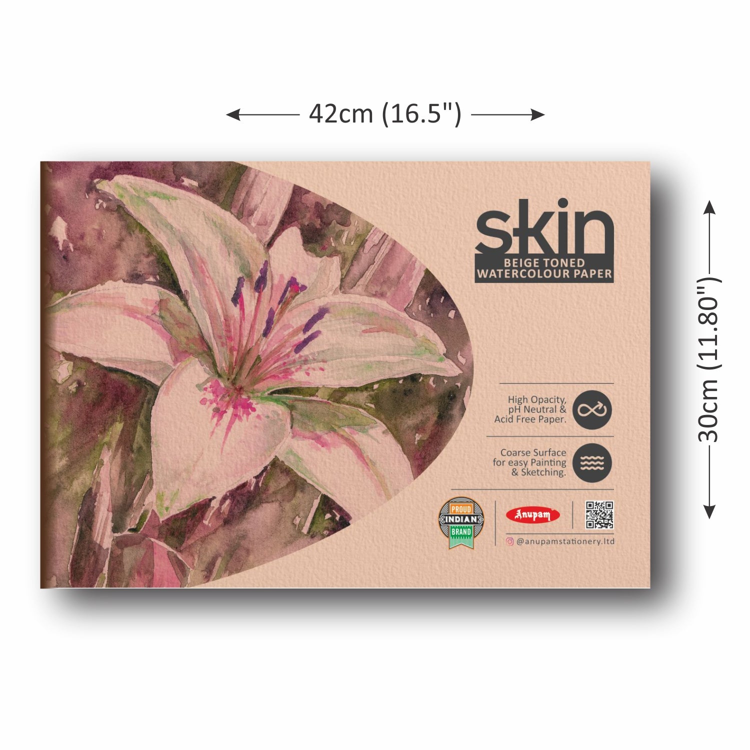 Anupam Skin Toned (Beige) Watercolour Paper-Cold Pressed -Glued Pad - 225GSM - 15Sheets